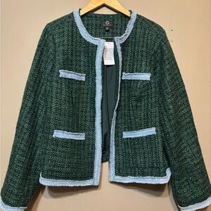 G by GUILIANA BLACK LABEL NWT Tweed Wool Blend Denim Trim Blazer